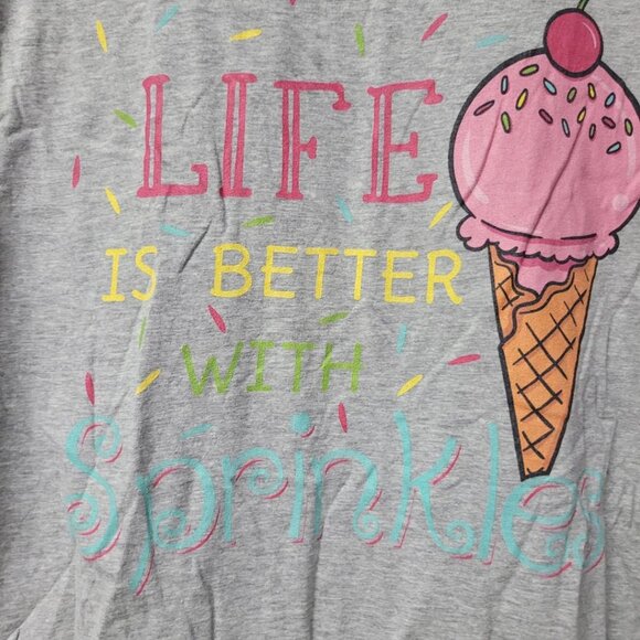 Life Better Sprinkles Tee Shirt Ice Cream Waffle Cone Girls XL Gray Basic School - Picture 2 of 6